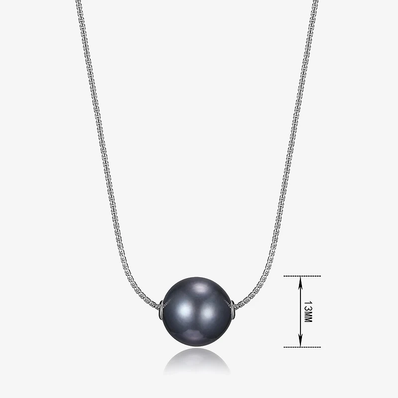 Womens Dyed Black Cultured Freshwater Pearl Sterling Silver 18 Inch Pendant Necklace