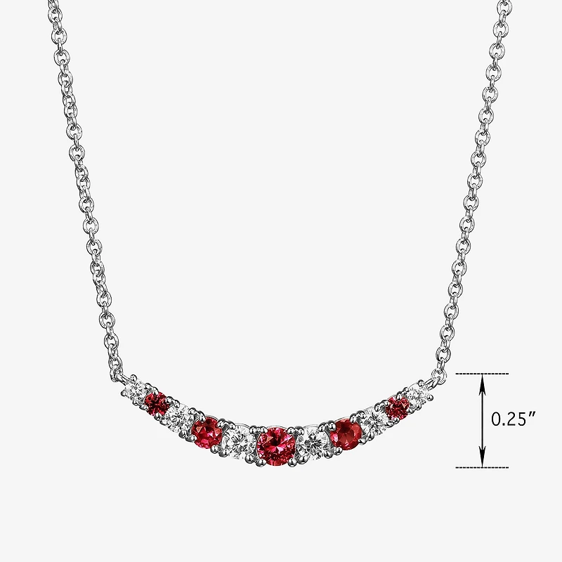 Womens Lab Grown Red Ruby & 1/5 CT. T.W. Lab Grown White Diamond Sterling Silver Pendant Necklace