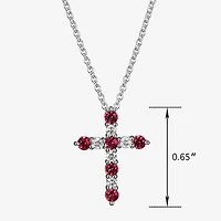 Womens Lab Grown Red Ruby & 1/8 CT. T.W. Lab Grown White Diamond Sterling Silver Cross Pendant Necklace