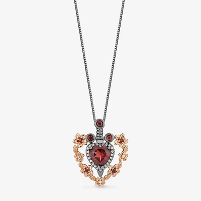 Enchanted Disney Fine Jewelry Villains Womens 1/10 CT. T.W. Genuine Red Garnet 14K Rose Gold Over Silver Heart 18 Inch Pendant Necklace