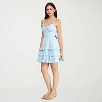 Trixxi Womens Juniors V Neck Short Sleeve Fit + Flare Dress