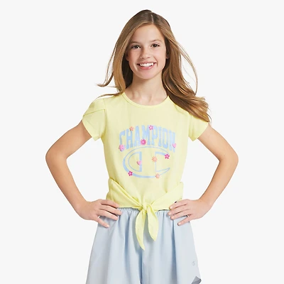 Champion Tie Front Big Kid Girls Round Neck Short Sleeve Regular Fit Graphic T-Shirt