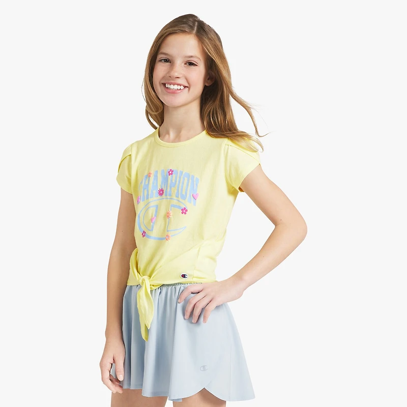 Champion Tie Front Big Kid Girls Round Neck Short Sleeve Regular Fit Graphic T-Shirt
