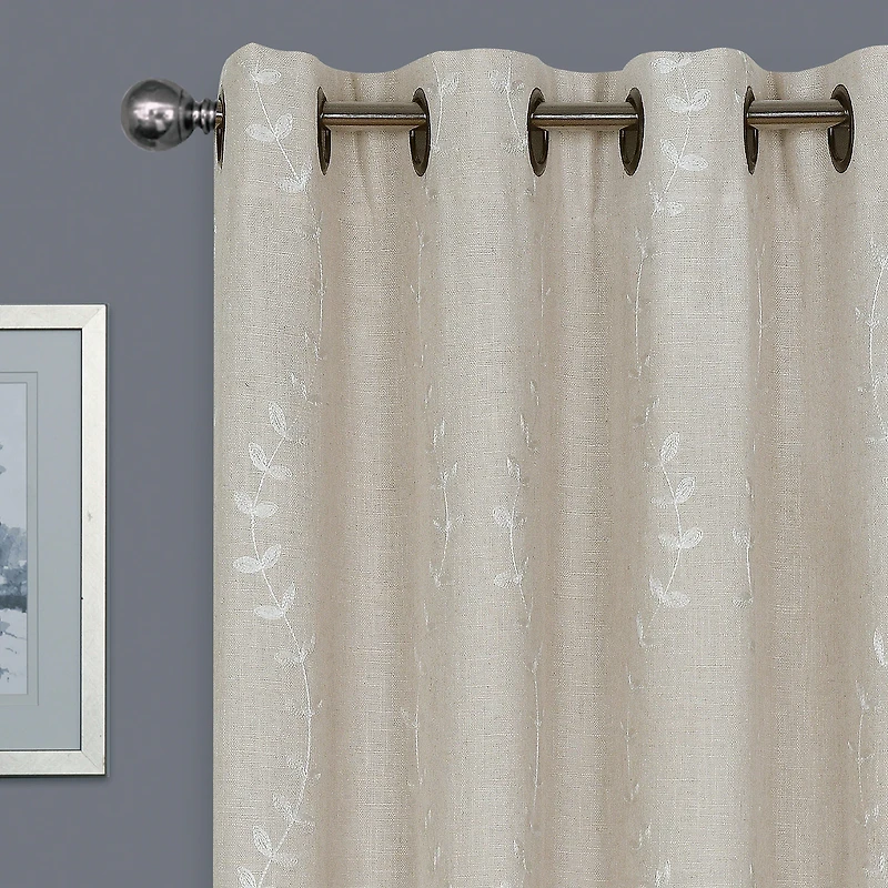 Max Blackout Lindley Linen Blend Embroidered Grommet Top 100% Single Curtain Panel