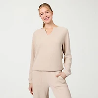 Free Country Womens V Neck Long Sleeve Rib Knit Pullover Sweater