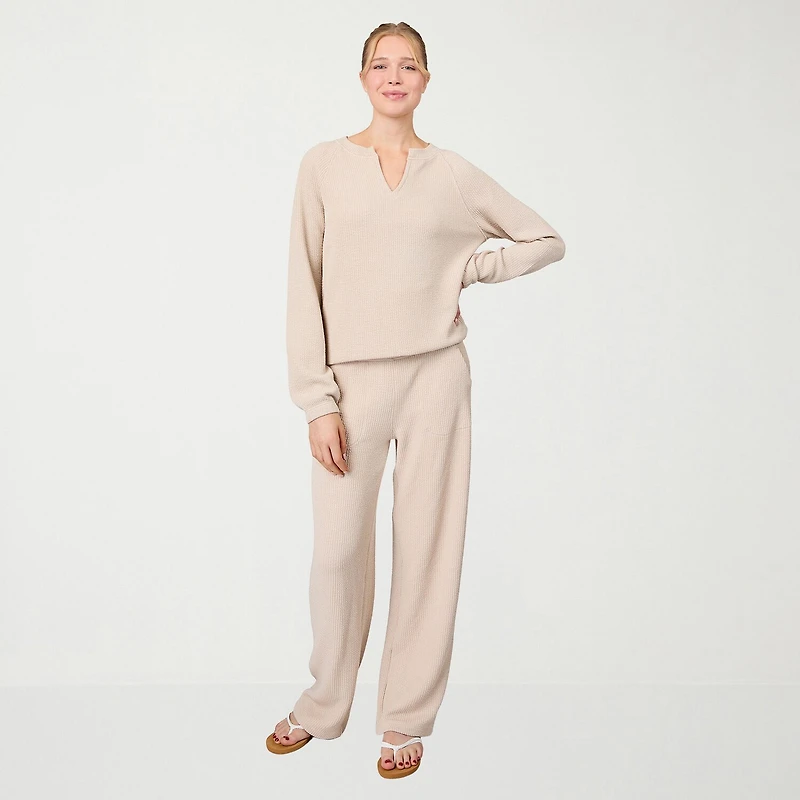 Free Country Womens V Neck Long Sleeve Rib Knit Pullover Sweater