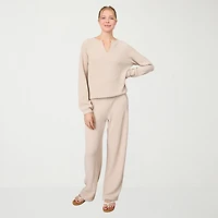 Free Country Womens V Neck Long Sleeve Rib Knit Pullover Sweater