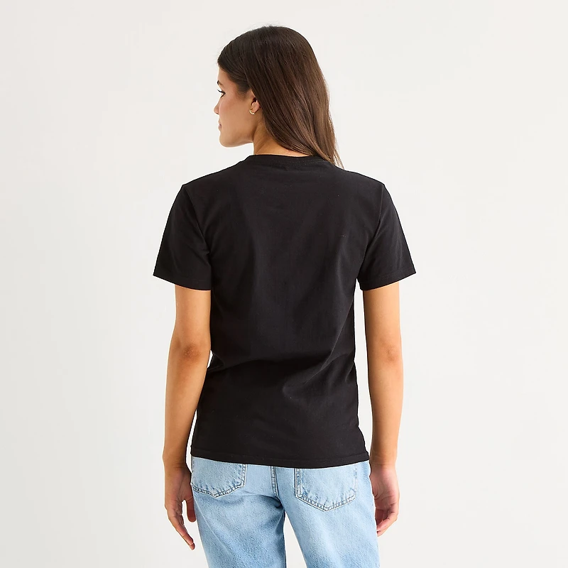 Womens Juniors Crew Neck Short Sleeve Boxy Fit Graphic T-Shirt