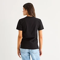 Womens Juniors Crew Neck Short Sleeve Boxy Fit Graphic T-Shirt