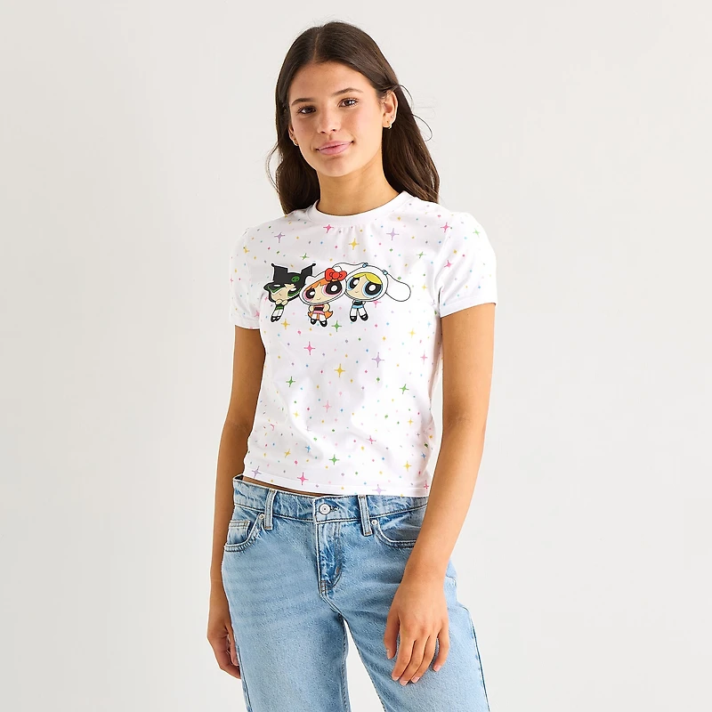 Hello Kitty® And Friends X The Powerpuff Girls™ Juniors Womens Short Sleeve Graphic T-Shirt
