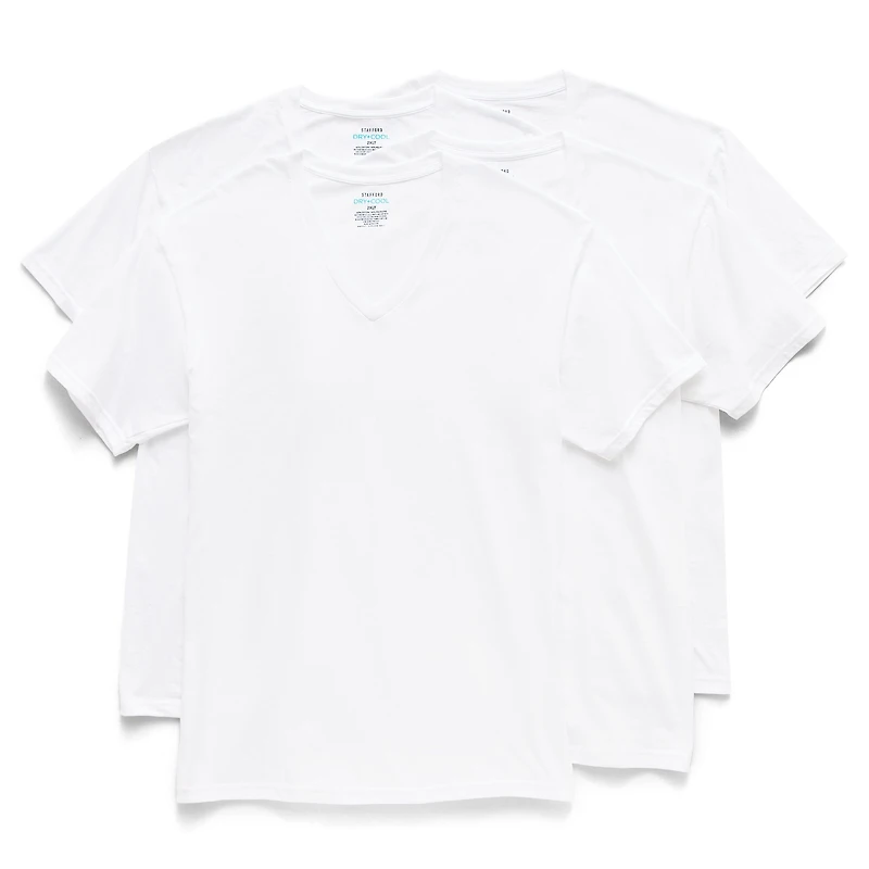 Stafford Dry + Cool Mens 4 Pack Short Sleeve V Neck MOISTURE_WICKING T-Shirt