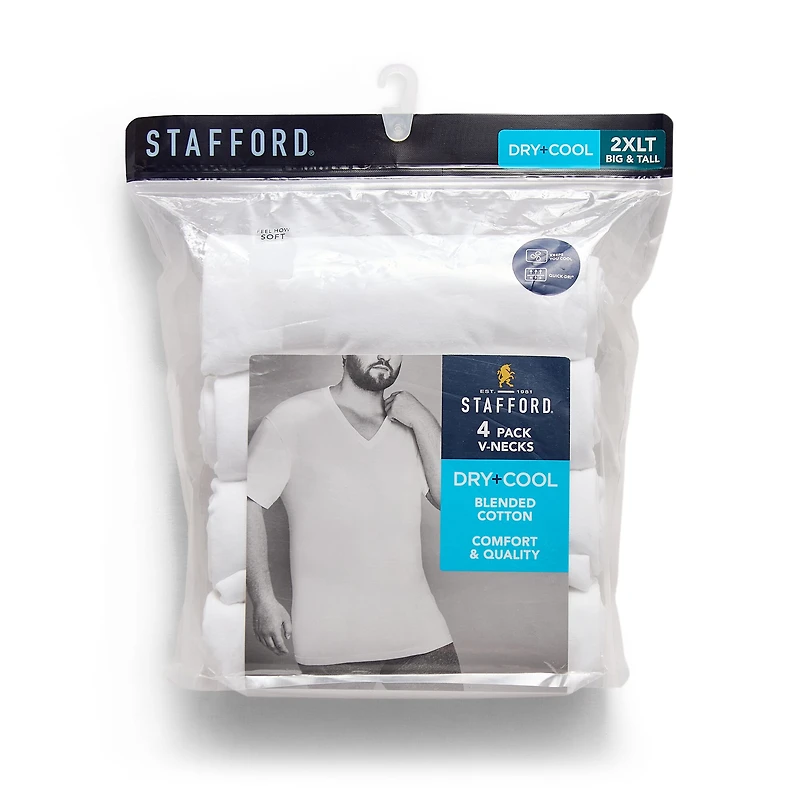 Stafford Dry + Cool Mens 4 Pack Short Sleeve V Neck MOISTURE_WICKING T-Shirt