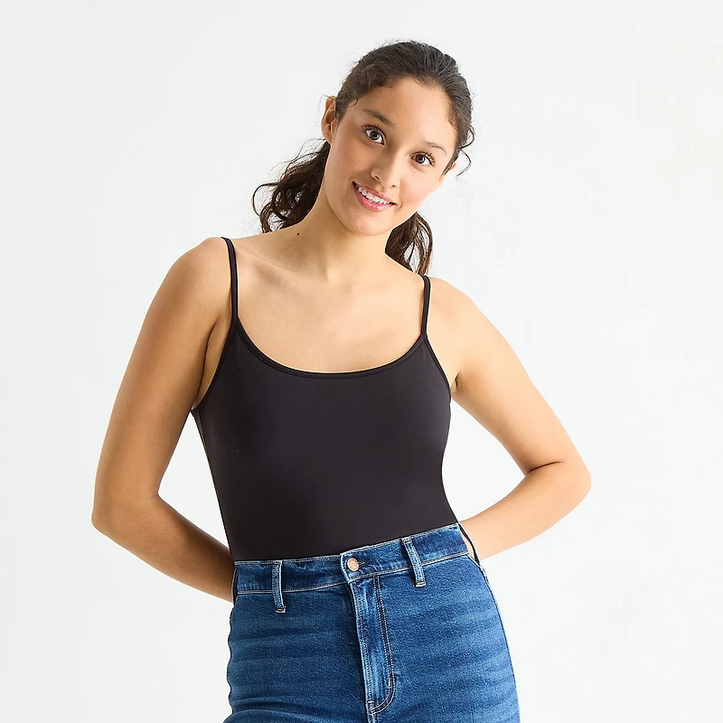 Arizona So Smooth Womens Juniors Scoop Neck Short Sleeve Bodysuit