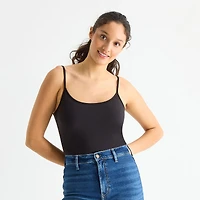 Arizona So Smooth Womens Juniors Scoop Neck Short Sleeve Bodysuit
