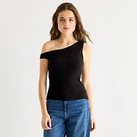 Arizona Womens Juniors Asymmetrical Neck Sleeveless T-Shirt