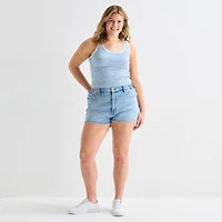 Arizona Curvy Womens 2 1/2" Mid Rise Juniors Plus Denim Short