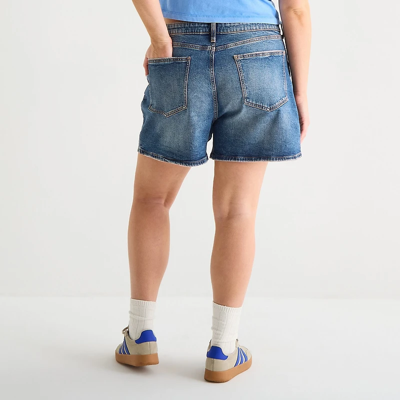 Arizona Womens 5" Mid Rise Juniors Plus Denim Short