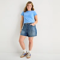Arizona Womens 5" Mid Rise Juniors Plus Denim Short