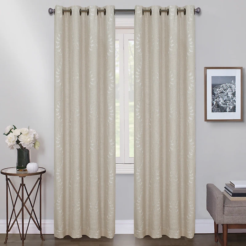 Max Blackout Lindley Linen Blend Embroidered Grommet Top 100% Single Curtain Panel