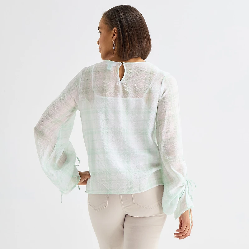 Liz Claiborne Womens Crew Neck Long Sleeve Blouse