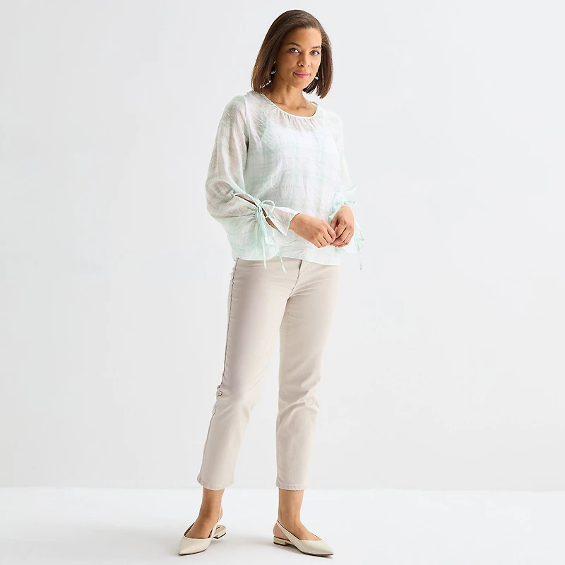 Liz Claiborne Womens Crew Neck Long Sleeve Blouse