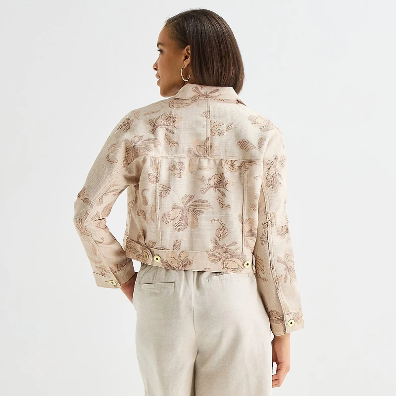 Liz Claiborne Floral Womens Lightweight Cropped Jacket