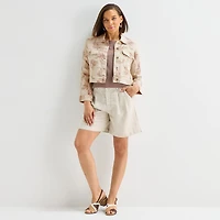 Liz Claiborne Floral Womens Lightweight Cropped Jacket