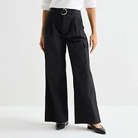 Liz Claiborne Womens Belted Wide Leg Cropped Pant