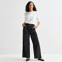 Liz Claiborne Womens Belted Wide Leg Cropped Pant
