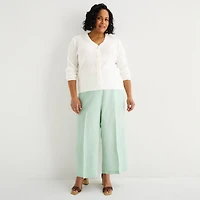 Liz Claiborne Womens V Neck Long Sleeve Button Plus Cardigan