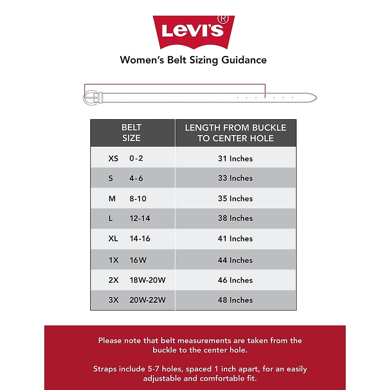 Levi's® Hammered Square Centerbar Buckle, Casual Belt, Genuine Leather Womens Belt