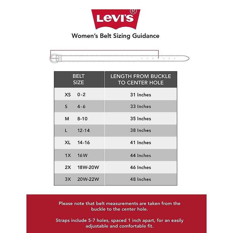 Levi's® Fully Adjustable Belt, Round Centerbar Buckle, Genuine Leather Womens Belt