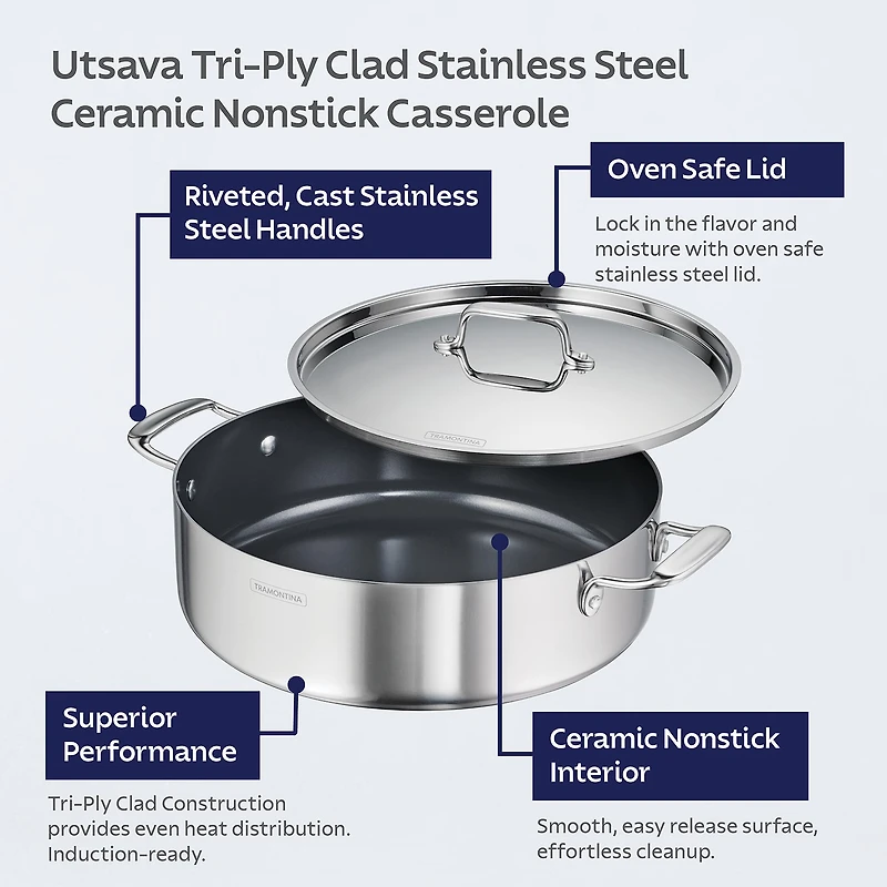 Tramontina Utsava Stainless Steel -qt. Covered Casserole