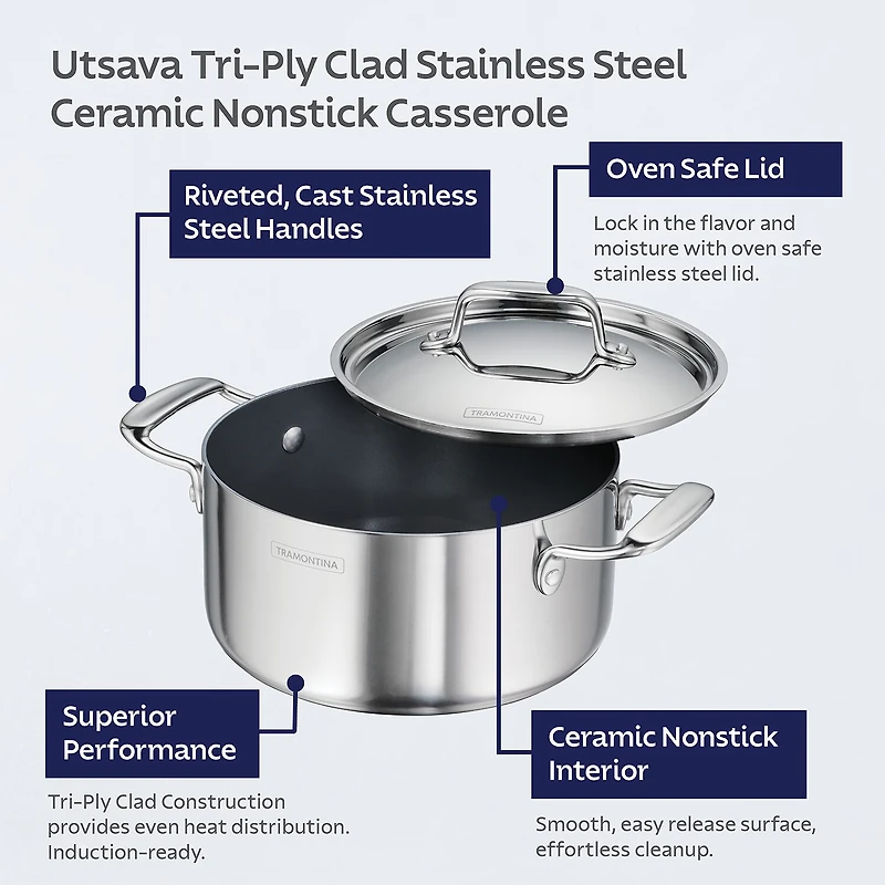 Tramontina Utsava Stainless Steel 3.25-qt. Covered Casserole