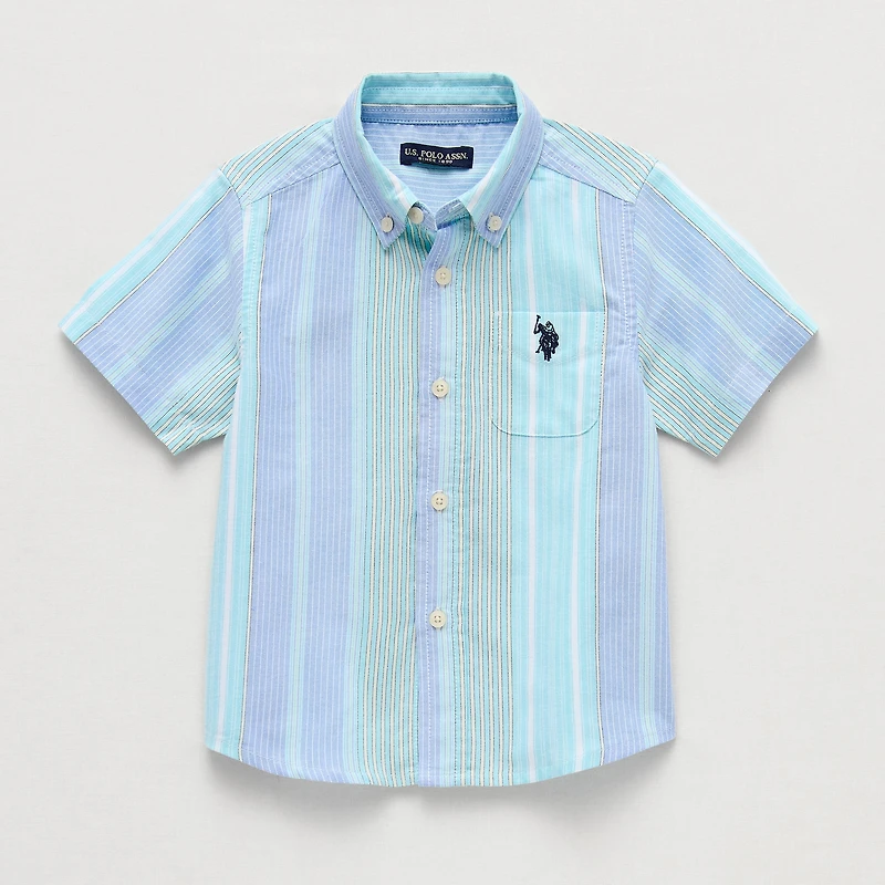 U.S. Polo Assn. Toddler Boys Y Neck Short Sleeve Regular Fit Button-Down Shirt