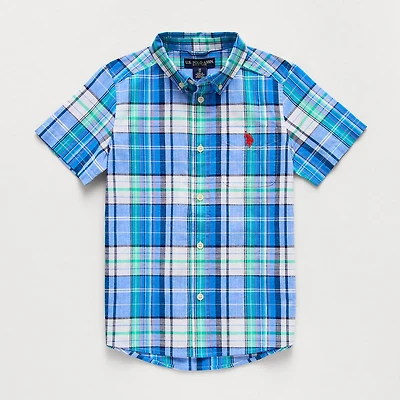 U.S. Polo Assn. Little & Big Kid Boys Short Sleeve Regular Fit Embroidered Button-Down Shirt