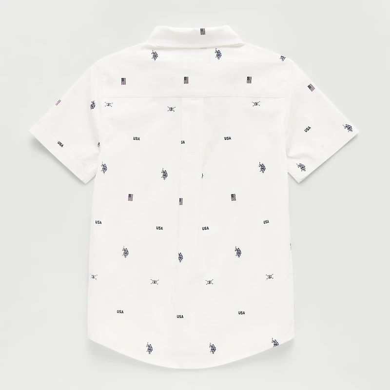U.S. Polo Assn. Little & Big Kid Boys Short Sleeve Regular Fit Stretch Fabric Embroidered Button-Down Shirt