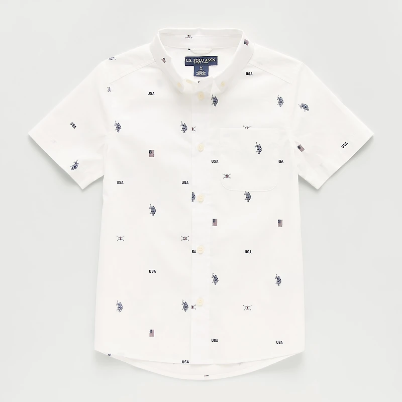U.S. Polo Assn. Little & Big Kid Boys Short Sleeve Regular Fit Stretch Fabric Embroidered Button-Down Shirt