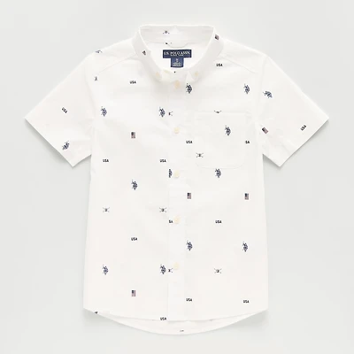 U.S. Polo Assn. Little & Big Kid Boys Short Sleeve Regular Fit Stretch Fabric Embroidered Button-Down Shirt