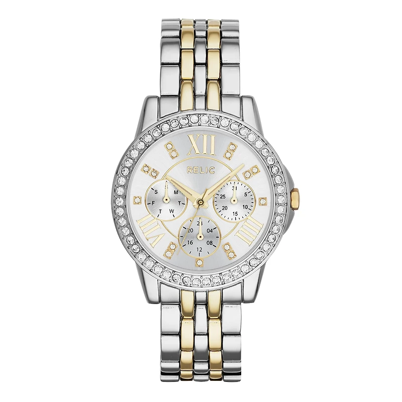 Relic® Womens Crystal-Accent Two-Tone Bracelet Watch ZR15753
