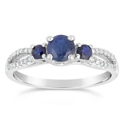 Womens 1/8 CT. T.W. Genuine Blue Sapphire 10K Gold Round 3-Stone Cocktail Ring