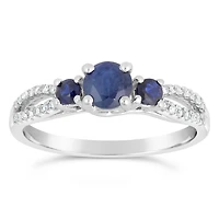Womens 1/8 CT. T.W. Genuine Blue Sapphire 10K Gold Round 3-Stone Cocktail Ring