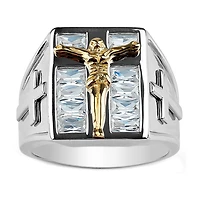 Mens Cubic Zirconia Sterling Silver Cross Fashion Ring