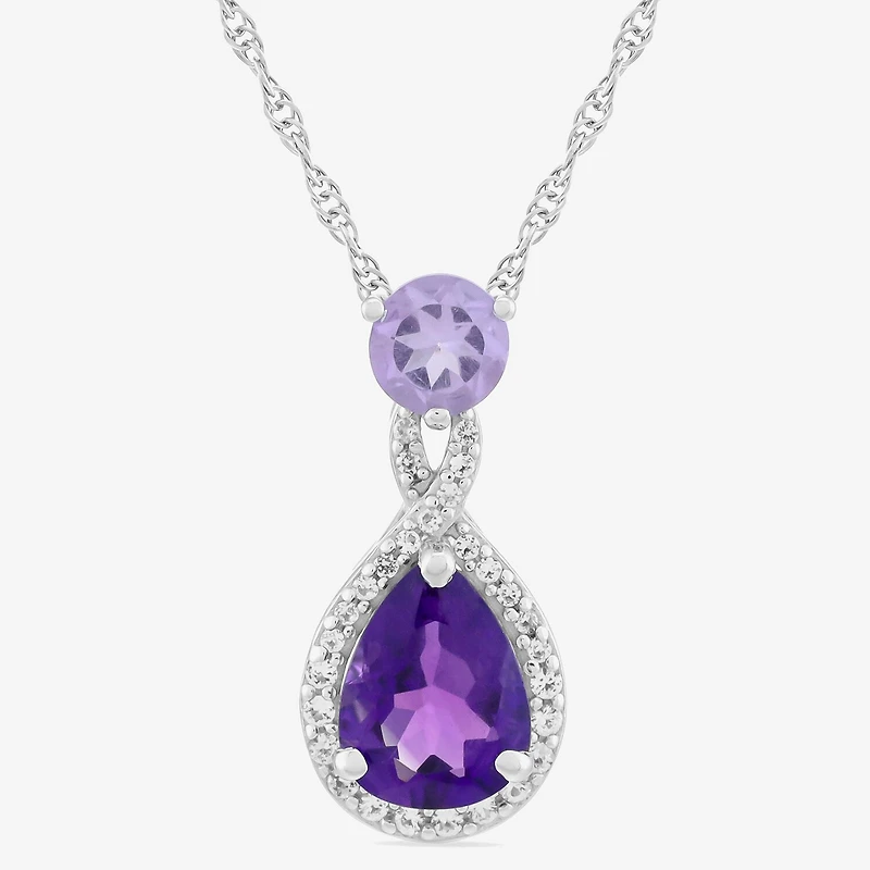 Womens Genuine Purple Amethyst Sterling Silver Pear 18 Inch Pendant Necklace