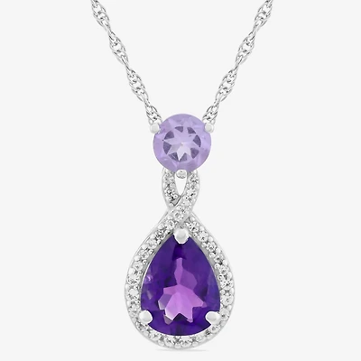 Womens Genuine Purple Amethyst Sterling Silver Pear 18 Inch Pendant Necklace