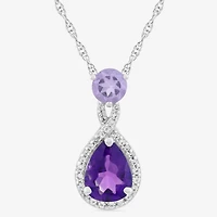 Womens Genuine Purple Amethyst Sterling Silver Pear 18 Inch Pendant Necklace