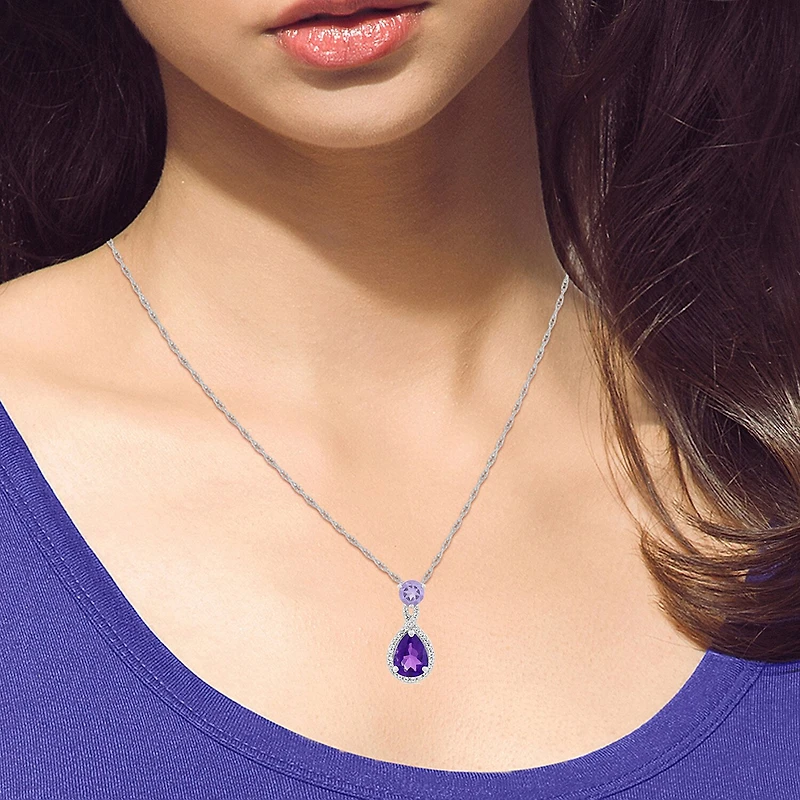 Womens Genuine Purple Amethyst Sterling Silver Pear 18 Inch Pendant Necklace