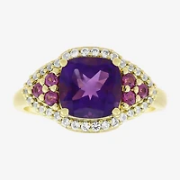 Womens Genuine Purple Amethyst 14K Gold Over Silver Cushion Cocktail Ring