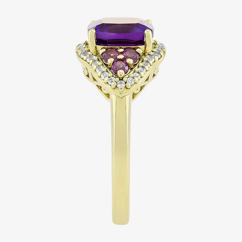 Womens Genuine Purple Amethyst 14K Gold Over Silver Cushion Cocktail Ring