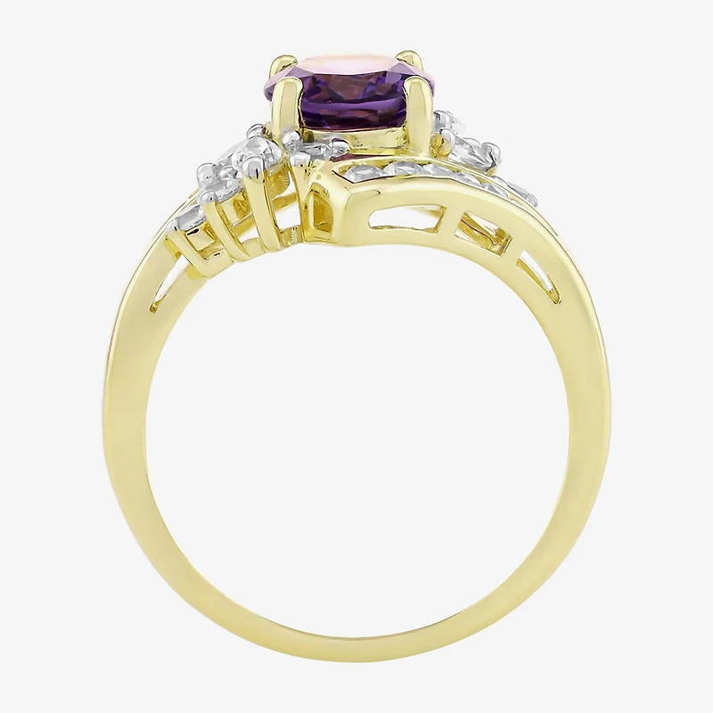 Womens Genuine Purple Amethyst 14K Gold Over Silver Oval Bypass Cocktail Ring